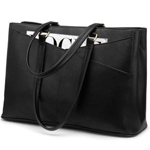 LOVEVOOK Laptop Tote Bag for Women 15.6 Inch Waterproof Leather Computer Bags Business Office Work Briefcase Black