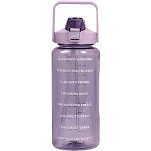 64oz, 2L Large Motivational Water Bottle with Time Marker, Leakproof & BPA Free Half Gallon Big Water Bottle with Straw Handle Tritan Frosted Water Jug for Gym,Fitness,Outdoor Sports,5 Colors (Purple)