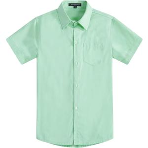 Spring&Gege Boys Cotton Dress Shirt Button Down Kids Short Sleeve Uniform Solid (2-14 Years) (Green)