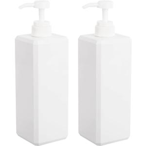Pump Bottle, Refillable Plastic Empty Lotion Soap Dispenser Liquid Container for Bathroom Shampoo and Body Wash, 32oz/1l White 2 Pack
