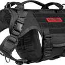 OneTigris Large Tactical Dog Harness, No Pulling Adjustable Dog Vest Harness, Heavy Duty Dog Harness with Handle, Large Hook and Loop Panels for Patch (Black,S)