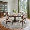 jinchan Zenith Round Rug 8ft Area Rug Soft 8'Round Vintage Floral Rug Non-Slip Low-Pile Machine Washable Carpet for Bedroom Dining Room Living Room Office Foyer Farmhouse Blue/Cream