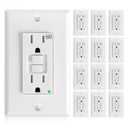 Amico 12 Pack GFCI Outlet 15 Amp with Thinner Design, Weather Resistant (WR), Self-Test GFI Receptacles with LED Indicator, Wall Plates and Screws Included, Indoor or Outdoor, ETL Listed, White