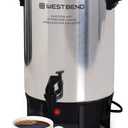 West Bend Coffee Urn Highly-Polished Aluminum Features Automatic Temperature Control with Cup Per Minute Brewing and Easy Clean Up Includes In-Basket Measuring Guide and Ready Light, 30-Cup, Silver