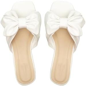 GORGLITTER Women's Bow Flat Sandals Dressy Square Open Toe Sandals Comfortable Slip On Slide Sandals, Size: 12