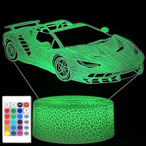 i-CHONY Sport Car Night Light for Kids,Race Car 3D Optical Illusion Lamp,with Remote & Smart Touch 16 Colors Dimmable Bedroom Decor Bedside Lamp,Christmas Birthday Gifts for Kids Boys Girls Teens