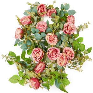 Flower Garland, Artificial Rose Vine Flowers Plants, Hanging Fake Roses Vine for Room Anniversary Wedding Birthday Christmas Arch Decor, 2 Vines Together, Floral Garland, Purple Flower (2 Vines High Realistic, High Realistic-purple-5.6ft)