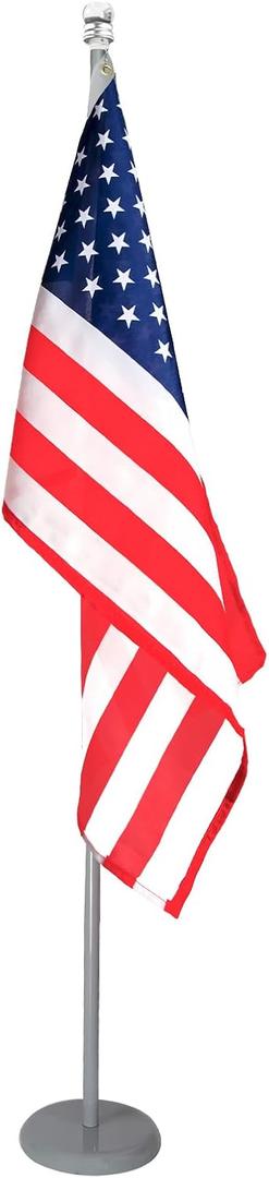 SENZHIYI Indoor Telescoping Flag Pole with Base 6FT-8FT,Aluminum Commercial Indoor Flagpole with Silver Ball Top Finial,Heavy Duty Indoor Flag Pole Kit for Office School City HallSilver1Pack