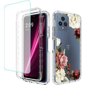 Phone Case for REVVL 6 5G/T Phone 5G TMAF025G Case with Tempered-Glass Screen Protector, Cute Clear Floral Pattern Full Body Protective Cover Cases for T-Mobile REVVL 6 5G REVVL6 G5 (Flower)