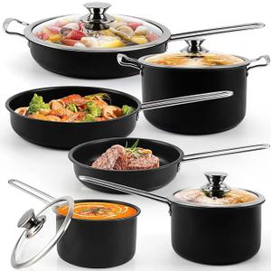 Stainless Steel pots and pans set, 10 Piece Nonstick Kitchen Induction Cookware Set,Works with Induction/Electric and Gas Cooktops, Nonstick, Dishwasher, Black