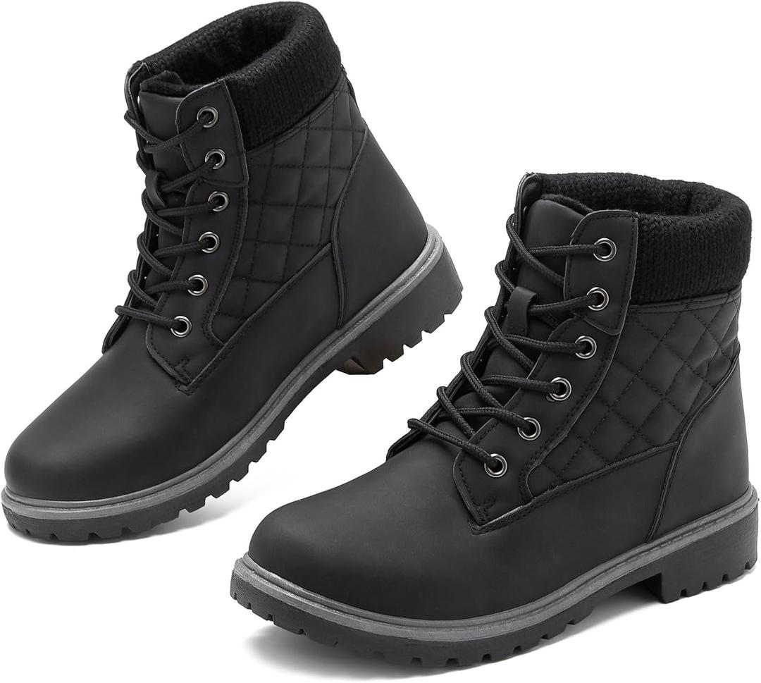 Adokoo Boots for Women Waterproof Fall Winter Ankle Boots Snow Black Combat Boots Lace Up Non Slip for Hiking Work (10)