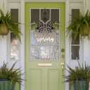 BreezeHug 3D Hello Spring Sign for Front Door Sage Green Rustic Welcome Door Sign with Bow Farmhouse Hello Welcome Wreaths Wood Spring Doors Hanger Decorations for Home Office Shelf Mantel