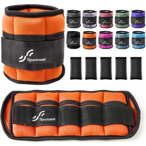 Sportneer Adjustable Ankle Weights Set - 1 Pair (2-10 lbs) Removable Sandbags for Women & Men, Comfortable Neoprene Leg Weights for Walking, Running, Pilates, Yoga, Home Workout & Physical Therapy (Orange)