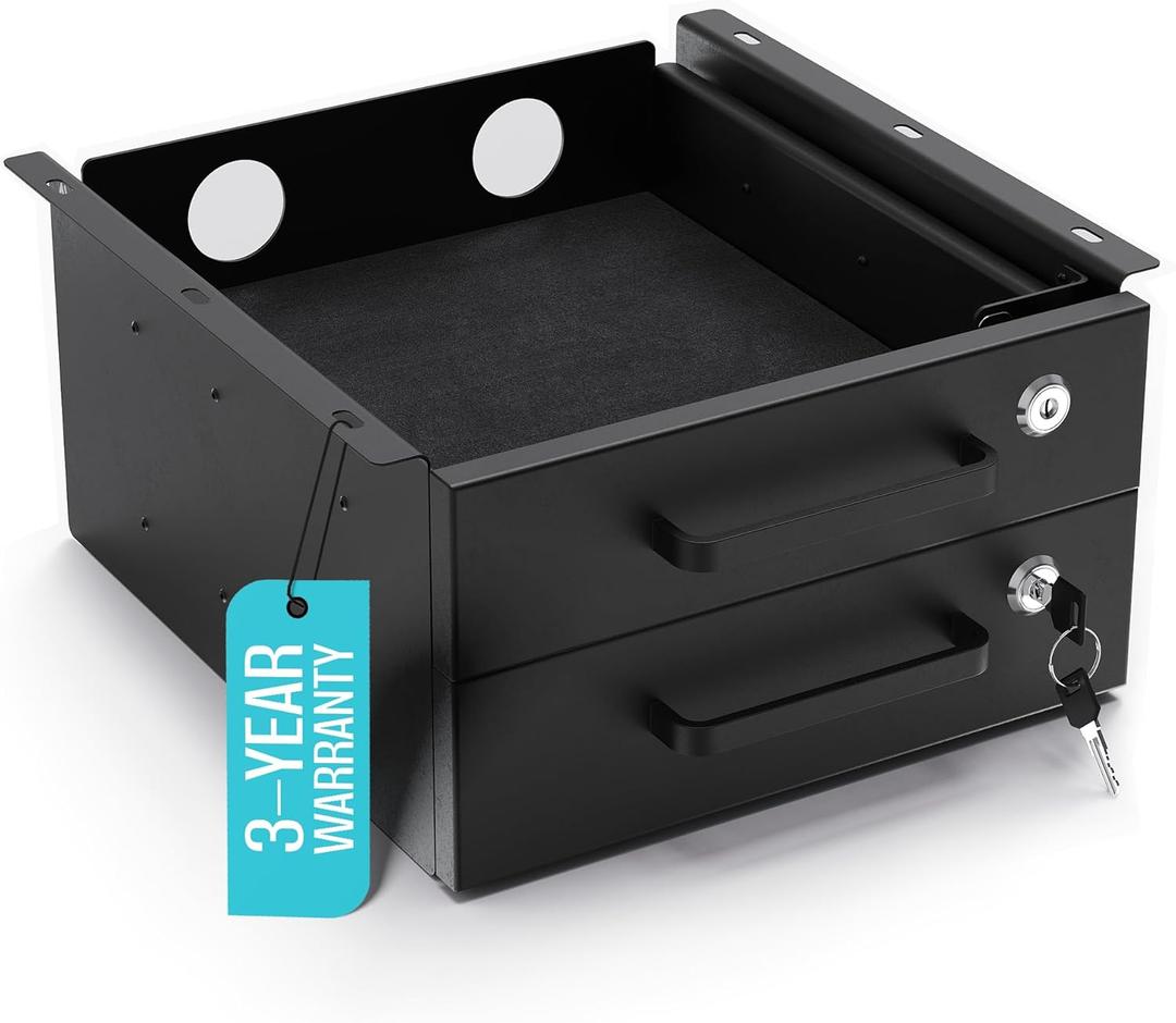 Under Desk Drawer Slide-Out  Lockable Metal Storage Drawers with Cable Management for Office & Home (Double, Non-Bracketed)