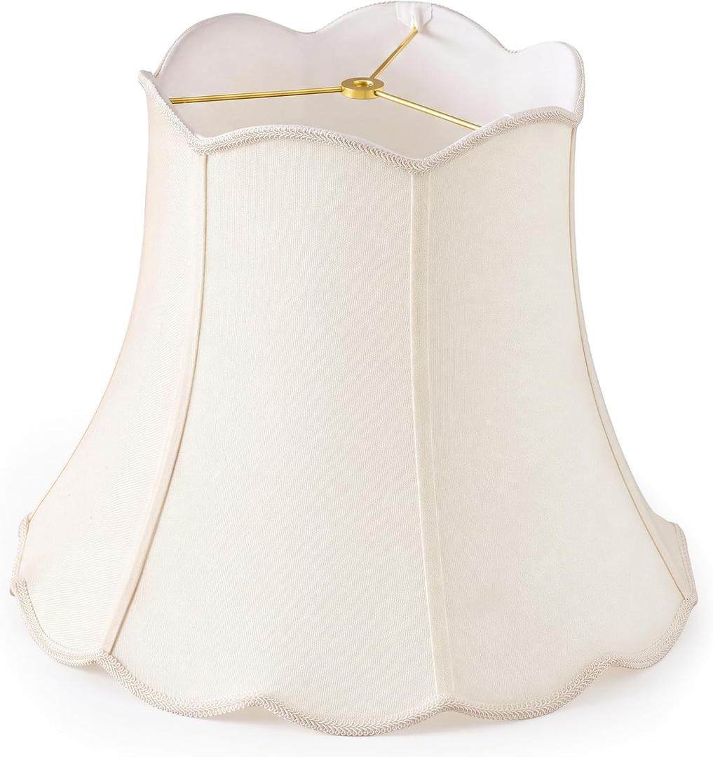 Woanger Extra Large Scalloped Bell Lamp Shade, Cream Linen, 16 x 14.37 Inch, 18 x 17.5 Inch