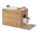 Feandrea Cat Litter Box Enclosure, Handwoven Rattan End Table, Extra Mat | Hidden Litter Box Furniture, Removable Washable Tray, Boho Cat House, Goose Yellow, ELIOTT Collection UPCL014K01