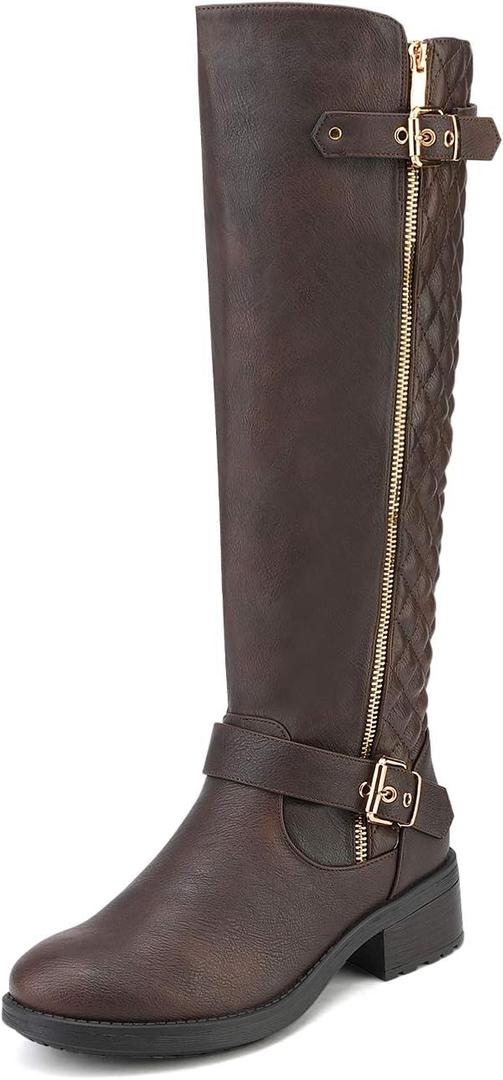 DREAM PAIRS Women's Knee High Boots Wide Calf Low Heel Riding Boots Fall Tall Boots for Women (9.5, Brown)