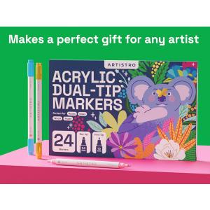 ARTISTRO 24 Dual Tip Acrylic Paint Markers, Acrylic Paint Pens, Fabric Markers for Textile, Rock, Glass, Wood, Paper, Ceramic, Canvas DIY Art Supplies Kit for Kids and Adults (Dual Tip Dot + Fine, 24)