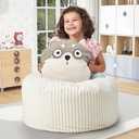 Hobestluk Bean Bag Chairs 2.5FT Bean Bag Chair with Memory Foam Filled & Stripe Plush Cover Small Bean Bag Chairs for Playroom, Living Room, Bedroom (White)