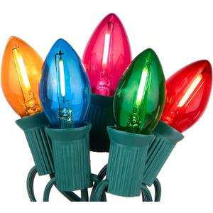 C7 LED Multicolor Christmas Tree String Lights, 25FT Colorful Christmas Lights Indoor Outdoor Hanging Decorations for House Garden Patio Party (Green Wire)