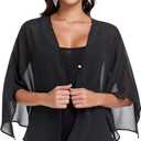 Shawls and Wraps for Evening Dresses Chiffon Soft Shawl for Wedding Guest Party Cover Up (Black)