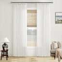 Beige White Linen Curtains Pinch Pleated 84 Inches Long for Living Room Bedroom Pleat with Rings Back Tab Semi Sheer Curtains 84 Inch Length 2 Panels Set Light Filtering Farmhouse Drapes