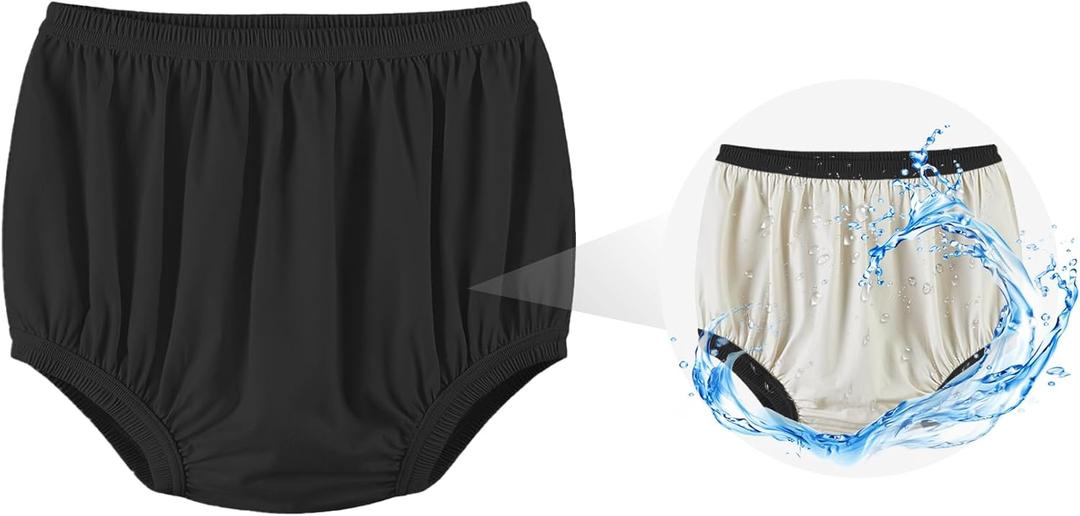 Adult Diaper Cover for Incontinence Noiseless Leak-Protection Underwear Plastic Pants Over Diapers Waterproof Rubber Pants (Black, L(Men Size))