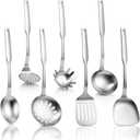 TeamFar Stainless Steel Cooking Utensils Set, 7 Pcs Kitchen Utensils, Heat Resistant Metal Kitchen Tools Include Solid & Slotted Turner/Spoon/Ladle/Skimmer/Pasta Server/Potato Masher, Dishwasher Safe