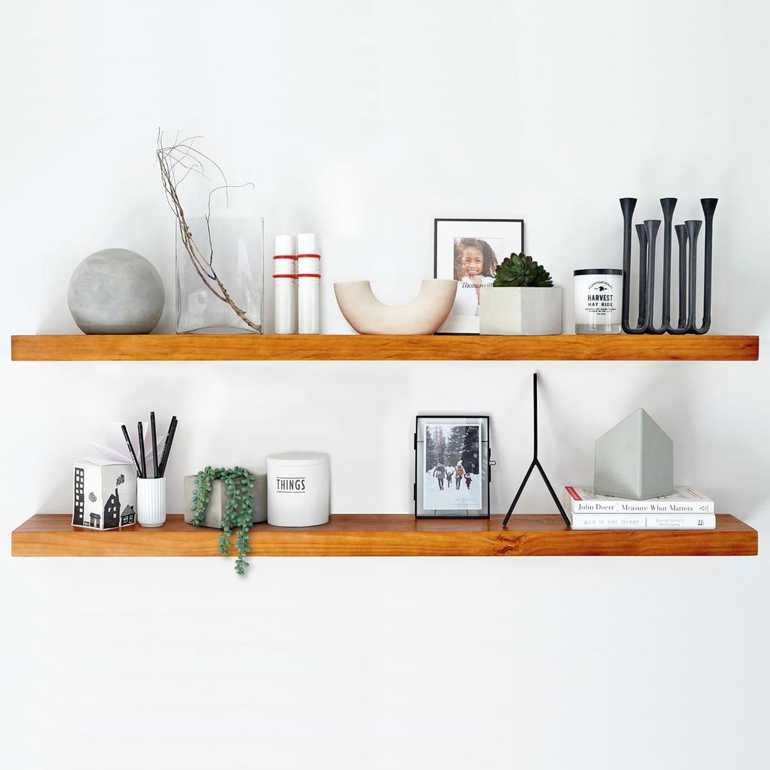 Homeforia Oak Floating Shelf 48 Inch, Premium Solid Wood Shelves 48 Inches Long, Heavy Duty Bracket, 48 X 6.5 X 1.75 Inch, Set of 2