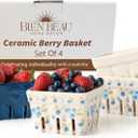 Ceramic Berry Basket, Farmhouse Colander, Farmers Market square Bowl. Rustic Kitchen decor fruit bowls, Fruit Baskets, Bleu White and Blueberry pattern Stoneware Harvest Bowls Set of 2