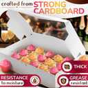 VIKROM 20 Pcs Half Sheet Cake Boxes, 19 x 14 x 4 Inch with Window, White | Bakery Boxes for Cupcakes, Cookies, Muffins, and Donuts | Glossy with Clear Lid and Flip Top for Pastry and Dessert Display