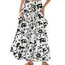 Bsubseach Women's Maxi Skirts 2026 Summer Boho Elastic High Waist Floral Print Pleated Ruffle Flowy Long Skirt with Pockets Print Black, Large