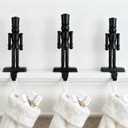 Leinuosen 3 PCS Nutcracker Stocking Holder - Christmas Fireplace Mantel Metal Stocking Display Hanger Hooks 8 inch with Black Wooden Nutcracker Figures for Xmas Winter Seasonal Home Decoration