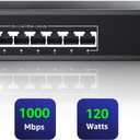 8 Port Gigabit PoE Switch, 8 Port PoE 120W, Gigabit Ethernet Unmanaged Network Switch, Plug and Play, Sturdy Metal Housing, Traffic Optimization