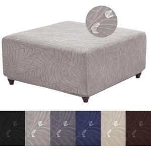 HFCNMY Ottoman Cover Square-Stretch Water Repellent Ottoman Cover -Thick Square Storage Foot Stool Covers with Elastic Bottom Light Gray, Large
