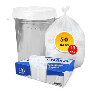 PLASTIC PRINCE 13 Gallon Trash Bags, 12-16 Gallon Black Kitchen Bags, 1.3 Mil, Heavy Duty, Fits Round and Square 12-16 gal Trash Cans, 24" x 31" Garbage Trash Can Liners (50 Pack, White)