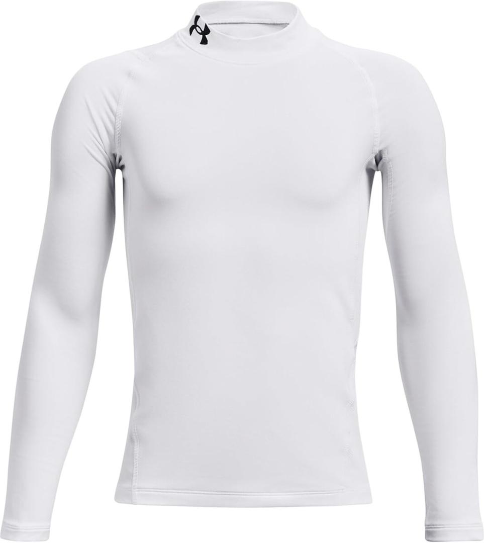 Under Armour Boys' ColdGear Armour Mock Long Sleeve T-Shirt, White (100)/Black, Youth Large