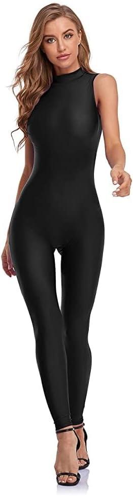 speerise Women Sleeveless Turtleneck One Piece Romper for Yoga Workout Jumpsuit with Tummy Control Bodysuit (X-Small, Black)