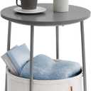 VASAGLE LILEA Collection - Small Round Side End Table, Modern Nightstand with Fabric Basket, Cement Gray and Cream White ULET223G49