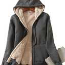 Yeokou Women's Casual Full Zip Up Sherpa Lined Hoodie Sweatshirt Jacket Coat (Gray, L)