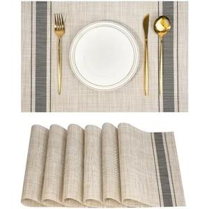 Amazon.com: flohar Placemats Set of 6Non-Slip PVC Weave Table Mats Easy to CleanHeat Resistant Place Mats for Kitchen Dining Table Decoration Indoor OutdoorKhaki Gray : Home & Kitchen