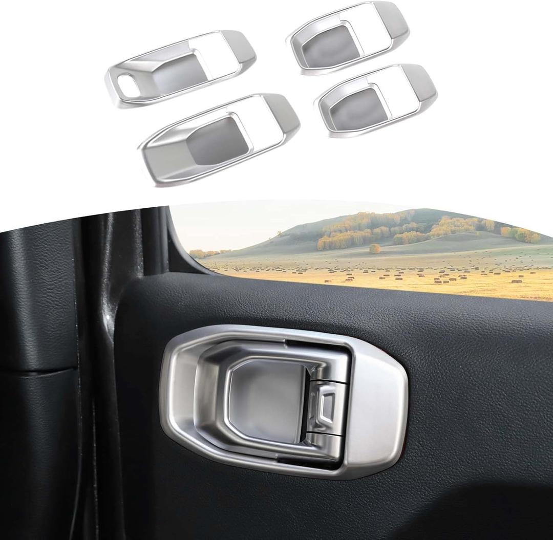 RT-TCZ for Jeep JL Inner Door Handle Bowl Cover Trim for Jeep Wrangler JL JLU Gladiator JT 2018-2024 Silver Interior Accessories 4pcs