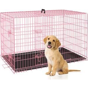 BestPet 30 Inch Dog Crates for Small Medium Dogs Folding Metal Wire Crates Dog Kennels Outdoor and Indoor Pet Dog Cage Crate with Double-Door,Divider Panel, Removable Tray and Handle,Pink