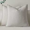 a moment Linen Pillow Covers Set of 2,Boho Farmhouse Throw Pillowcases Neutral Textured Decorative Covers for Couch Sofa Bed, Soft Linen Blend Accent Case Cushion Living Room Home Decor 20"x20"Ivory