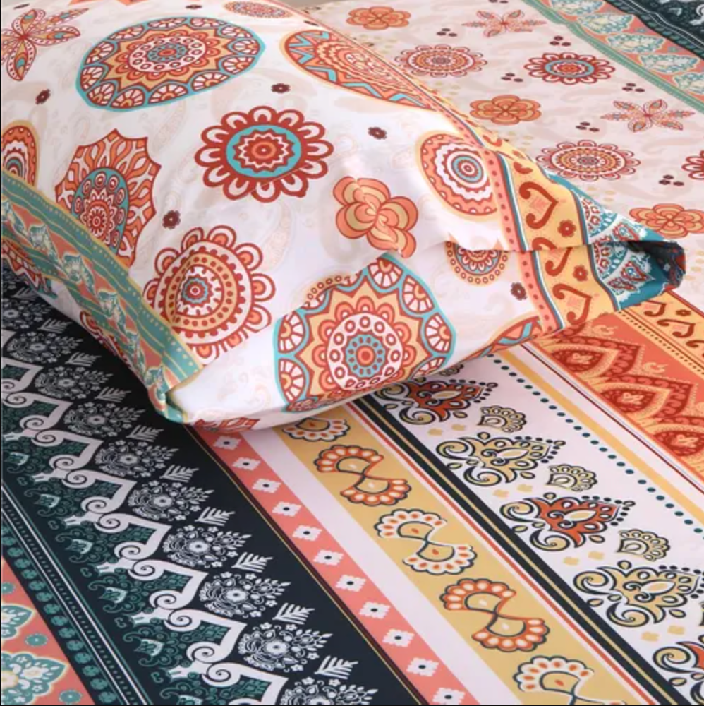 Comforter Set Reversible Bohemian Botanical Flowers Design, Ultra Soft & Breathable Bedding Sets with Comforter, Sheets, Pillowcases & Shams