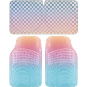 Carbella Auto Sun Shade and 2PC Car Floor Mats Sunset Translucent Rainbow All Weather Heavy Duty Trim to Fit Most Cars, Vans, Trucks & SUVs,