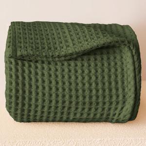 Premium Waffle Blanket Queen XL Size Green - Luxury, Pure 100% Turkish Cotton, Light & Airy Waffle Weave All-Season Quilt - Decorative Bedspread (Dark Green, Queen XL 95" x 102" Inch)