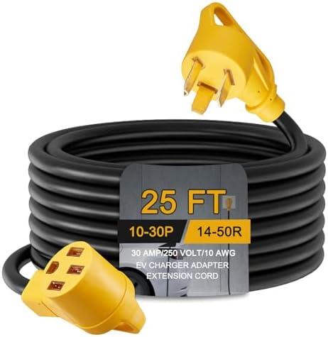 Toptozl 25ft EV Charger Adapter Cord Compatible with NEMA 10-30P to 14-50R, 30 Amp 3 Prong Dryer Male to 50 Amp 4 Prong EV Female for Level 2 or Telsa Charging, ETL Listed
