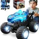 BEZGAR 1:20 Shark Monster Truck Toys, 360°Stunt RC Cars Rotation Monster Trucks with Music, 2 Batteries and Wireless LED Strobe Lights, Remote Control Car for Boys 4 5 6 7 8 9 Years Old(Blue)