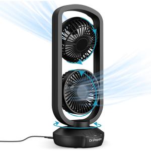 DR.PREPARE Small Tower Fan Oscillating Table Fans with 270 Tilt, 105 Oscillating, 3 Speeds and 3 Auto-Off Timer, Portable USB Powered Desk Fan for Bedroom Office Home Desk, Powerful Airflow 15 Inch